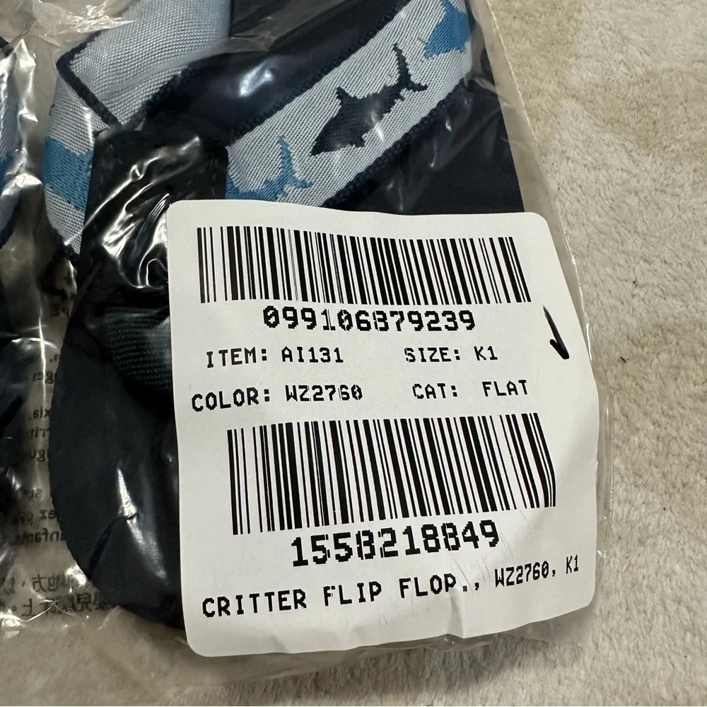 J crew kids flip flops navy sea shark critter blue